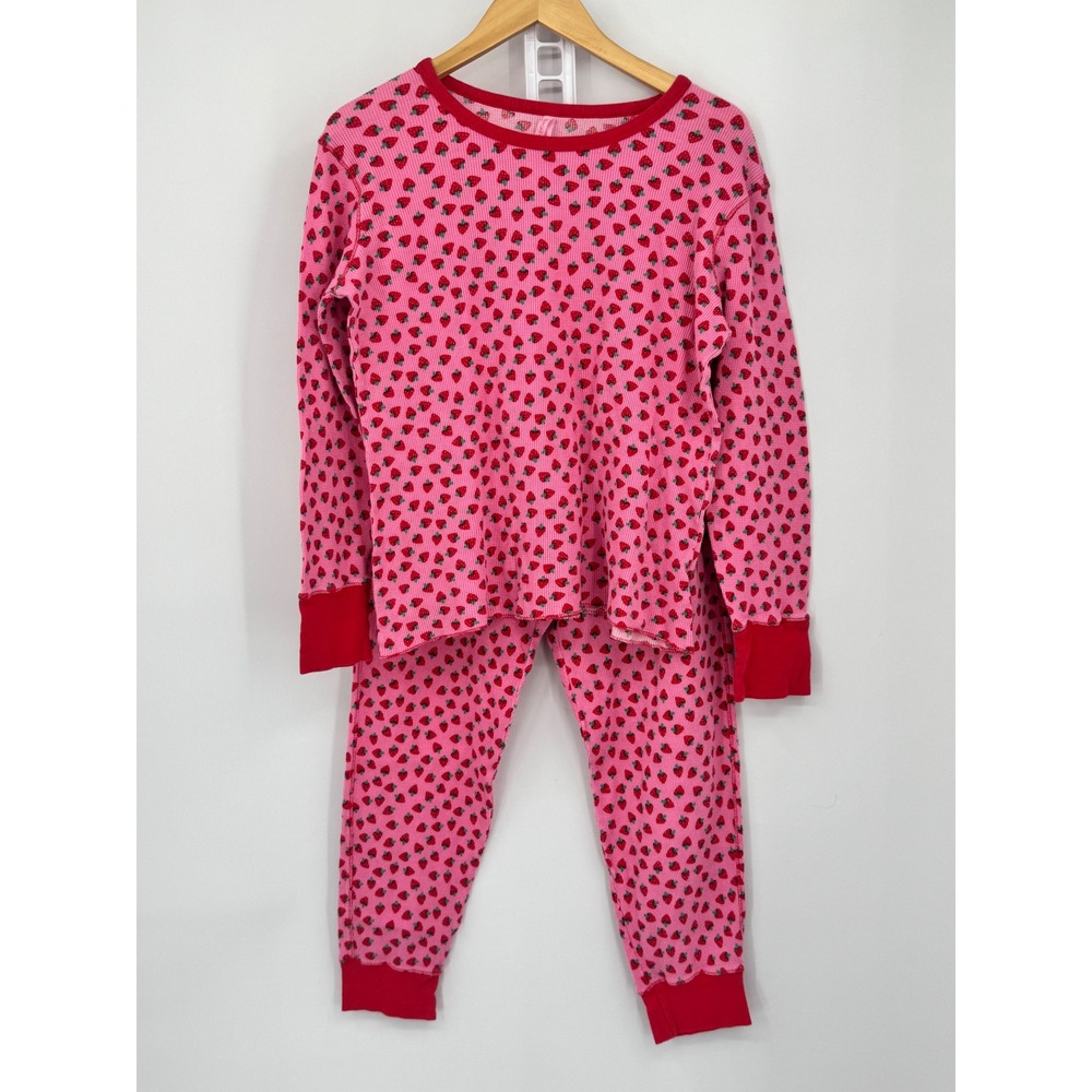 Vintage Victoria's Secret Strawberry Waffle Knit Pajama Set Y2K Pink Size Large